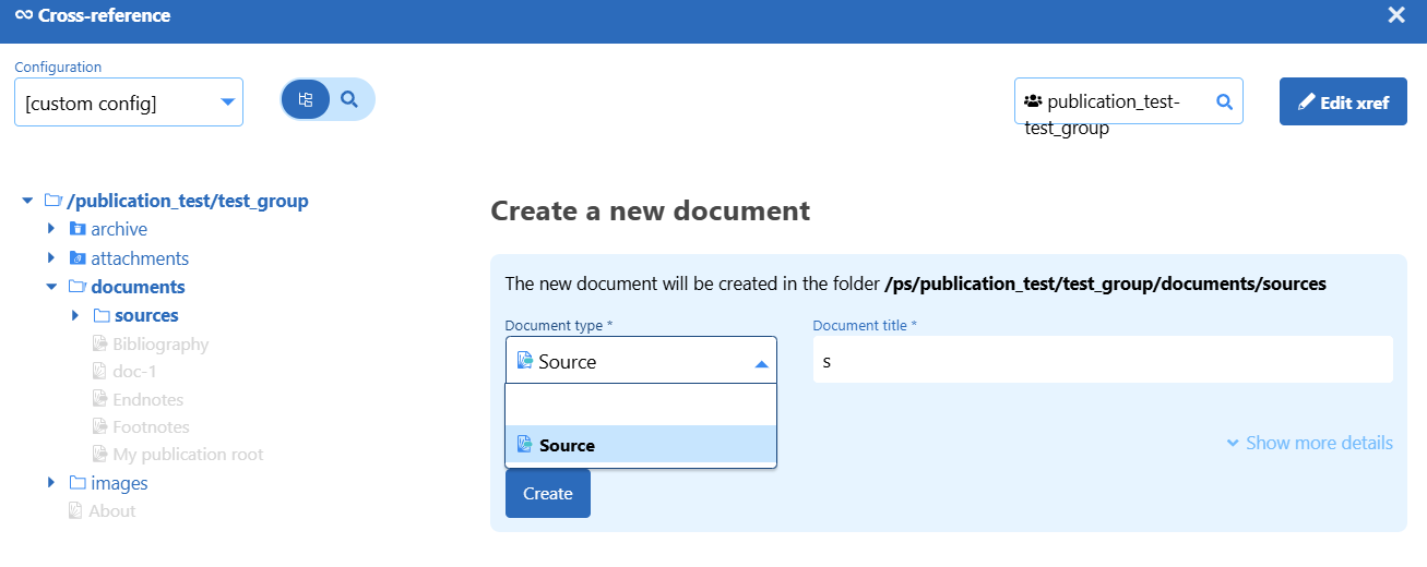 Source - create new source document in xref dialog