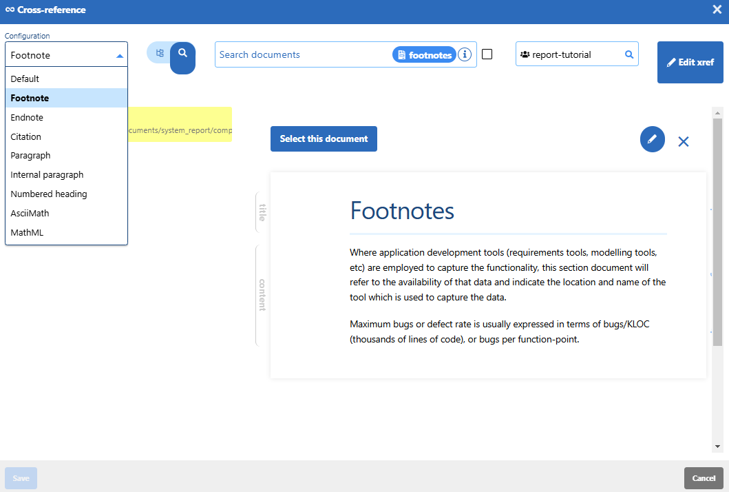 Select an Xref configuration for your xref