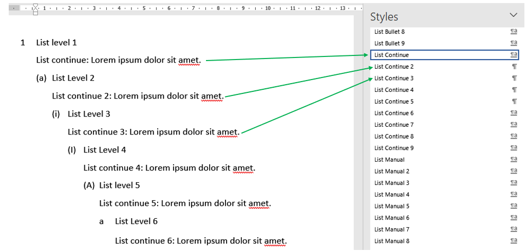 Example <listpara> in DOCX