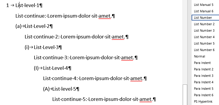 Numbered list in Word