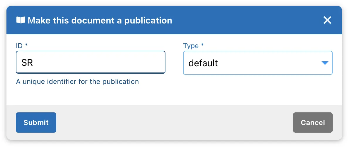 Make this document a publication modal