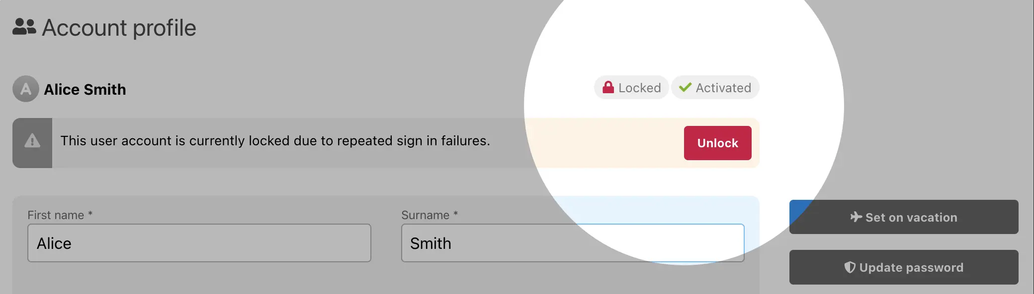 Account profile page – Locked account