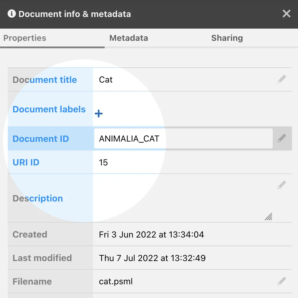 Document info panel – Document ID