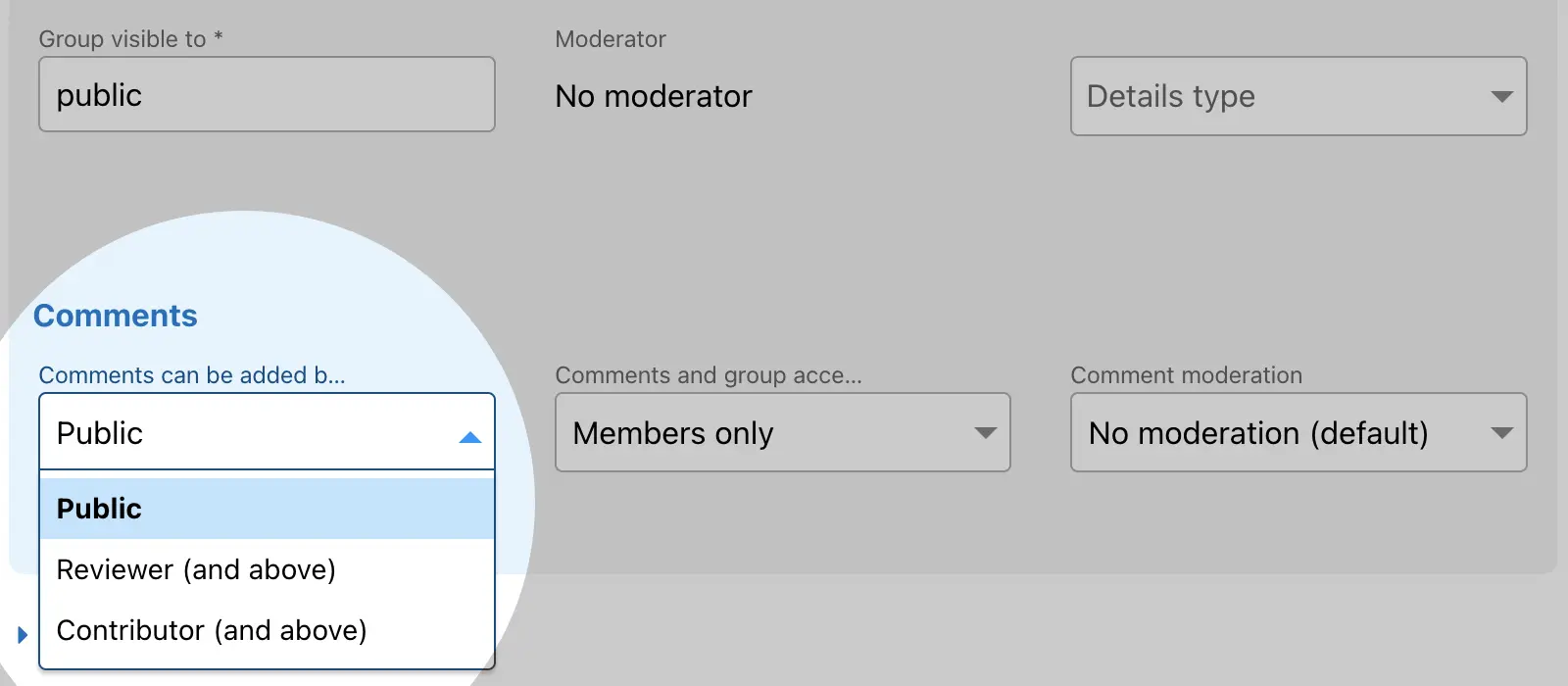 Group configuration – Comments added by public