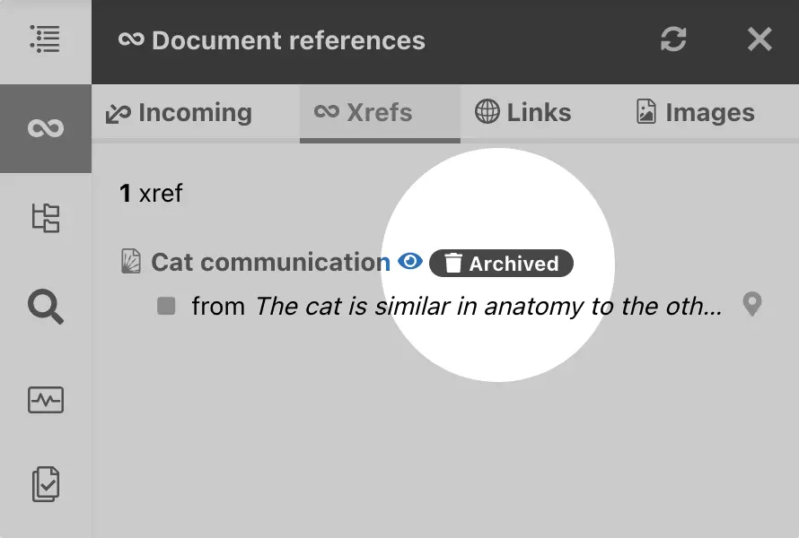 Document references panel – Archived ref