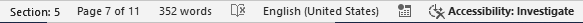 Word - Section number in bottom status bar