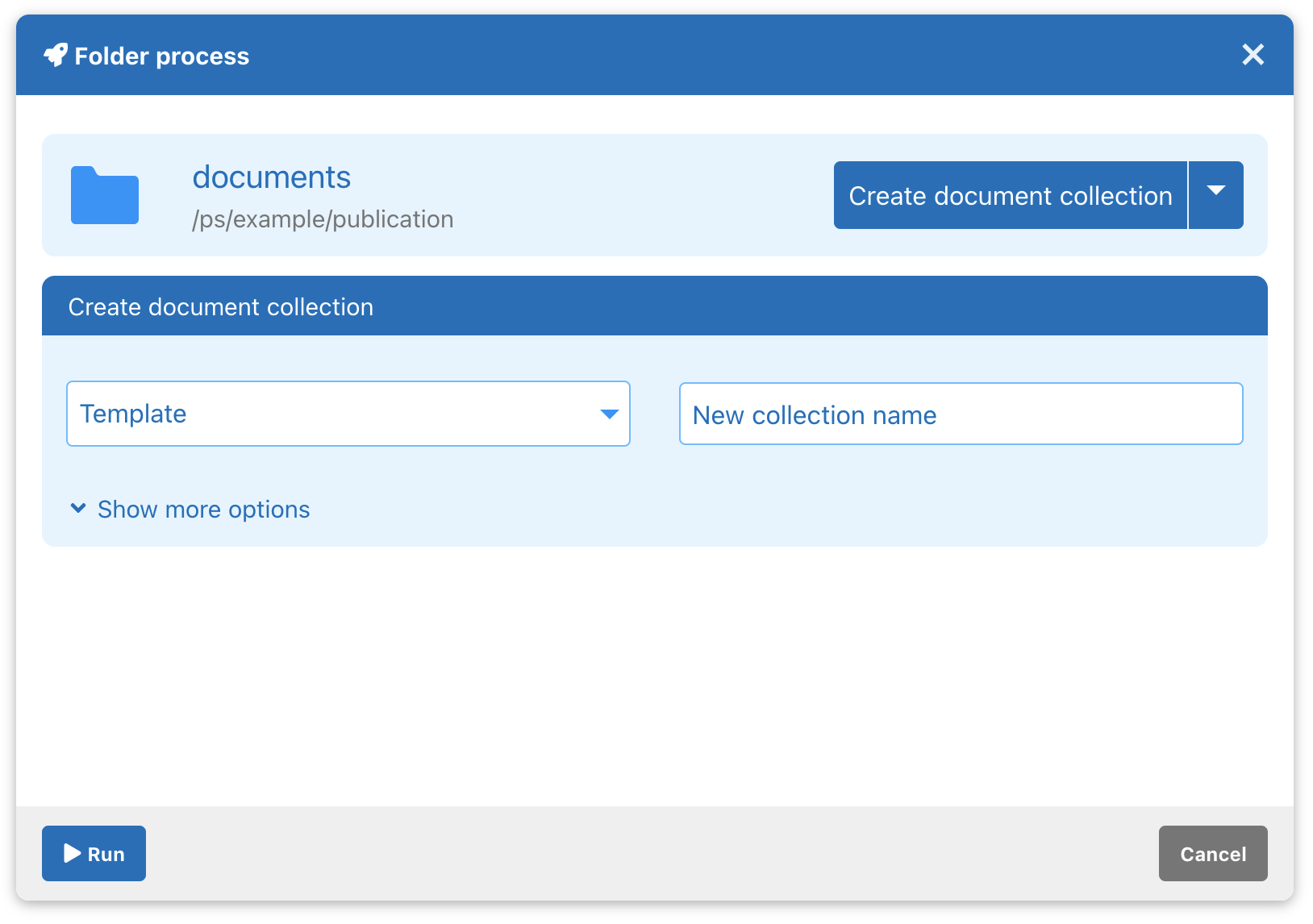 Folder process dialog – Create document collection